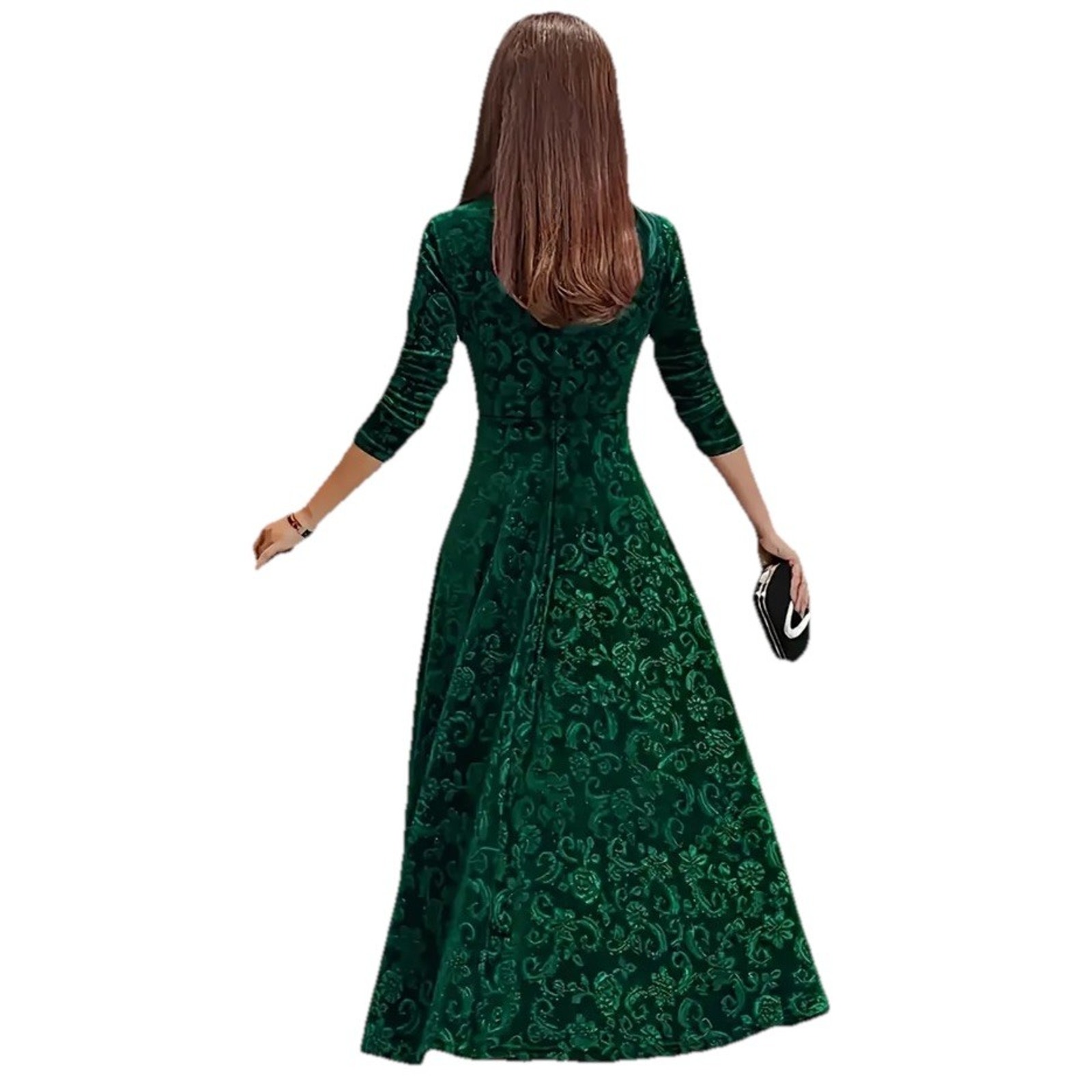 Womens Flaw Velvet Dress Size Large Emerald Green Midi Holiday Dark Romantic